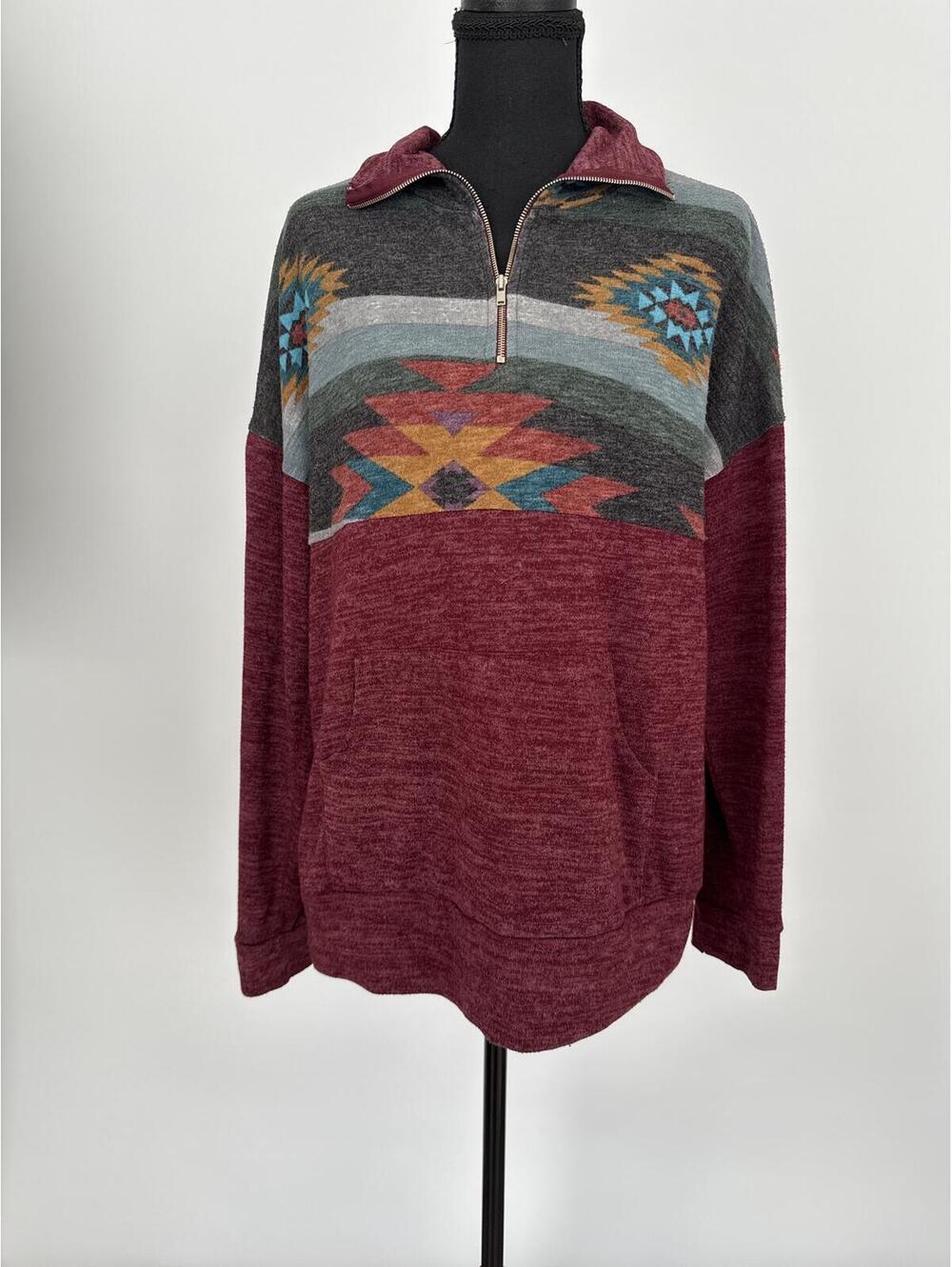 7th Ray Southwest Aztec Quarter Zip Pullover Medium